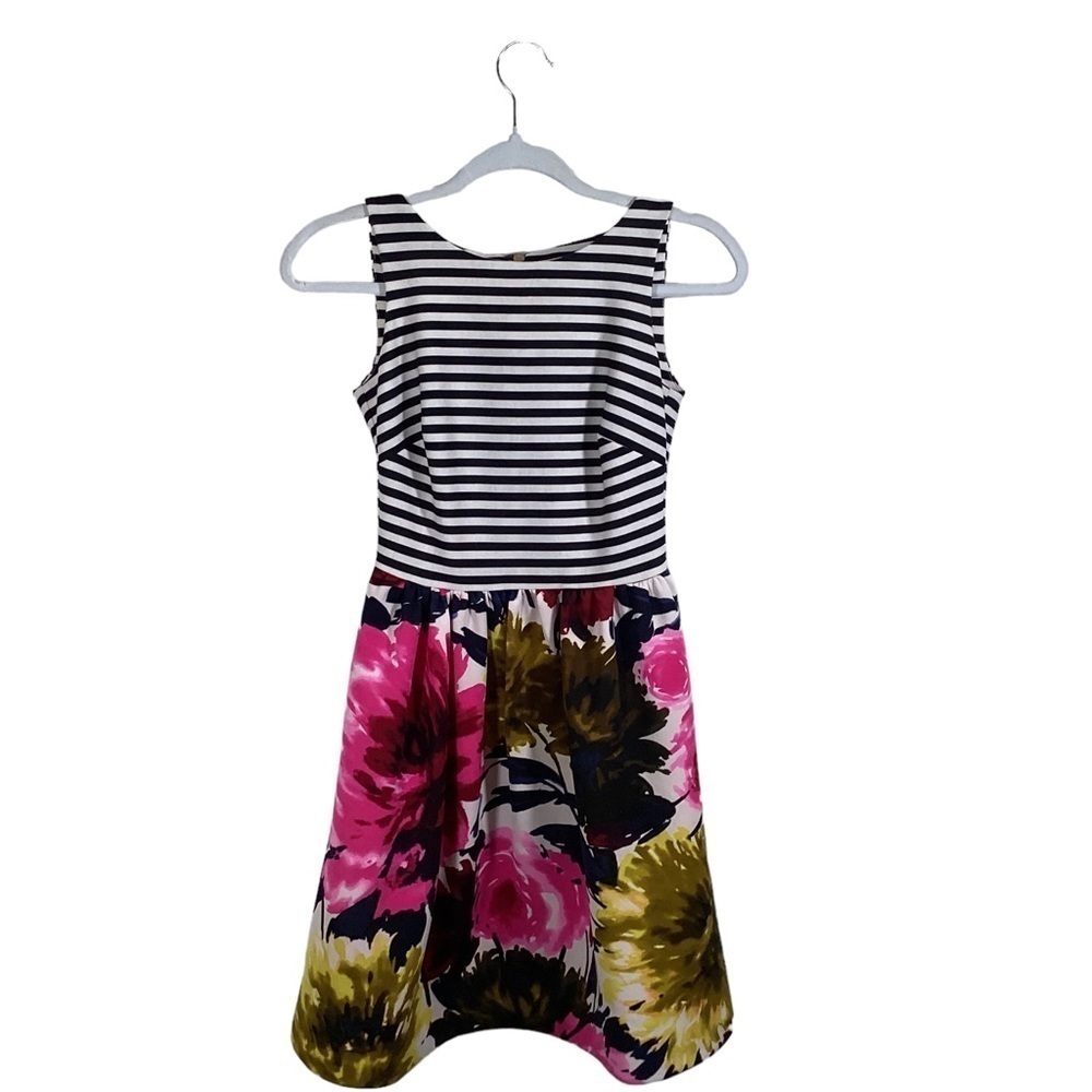 Taylor Stripe And Floral Print Sleeveless Dress.  Size 0P